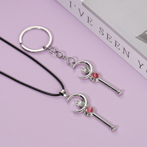 Collier pendentif vintage <span class=keywords><strong>Sailor</strong></span> <span class=keywords><strong>Moon</strong></span> en alliage de zinc avec poignée lune et <span class=keywords><strong>baguette</strong></span> magique en strass, cadeau cosplay pour filles - Product Image 3