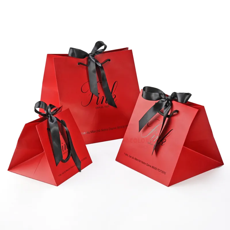 Bolsa de papel de diseño libre rojo Bolsa de regalo de compras pequeña Bolsa de regalo del fabricante con logotipo