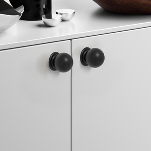 Round Cabinet Handle <b>Black</b> Aluminum Alloy Minimalist Design For Wardrobe Drawer Cabinet Door Hardware - Product Image 1