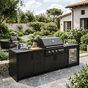 Cuisine extérieure modulaire en acier inoxydable à texture métallique, fraîche au toucher, <span class=keywords><strong>antirouille</strong></span>, idéale pour villa - Meilleures ventes - Product Image 1