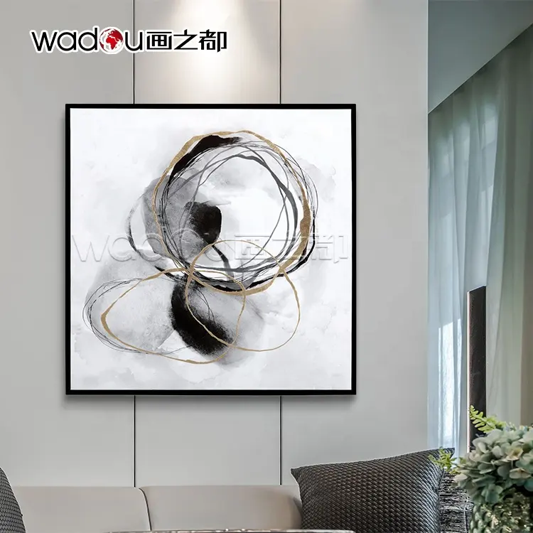 Arte enmarcado personalizado, pintura abstracta en blanco y negro, lienzo, impresión Digital, arte de pared personalizado para el hogar