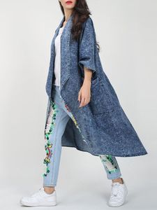 Bettergirl Cardigan Denim Trench Coat para mujer <span class=keywords><strong>Chaqueta</strong></span> suelta de <span class=keywords><strong>manga</strong></span> de murciélago con solapa de moda para mujer - Product Image 4
