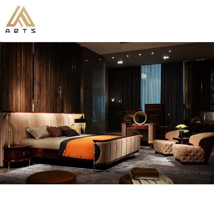 Vendita calda Italiana moderna di lusso esclusivo progettato re room furniture king size di alta qualità nubuck genuino letto in pelle