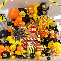 Kit d'arche de guirlande de ballons personnalisée sur le thème de la construction avec ballons en aluminium et ballons imprimés pour fournitures de fête d'anniversaire sur le thème de la construction