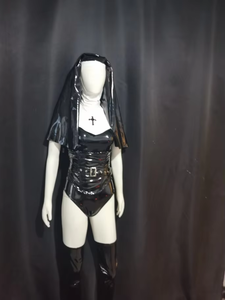魅惑的な高級カスタムメイド黒修道女コスプレバーゴーゴー衣装パーティーガールパフォーマンスコスチュームステージダンス女性用大人100% - Product Image 4