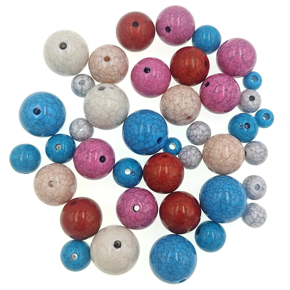 Custom Many Color 8-16mm Faux Blue Red Turquoise Beads Round Broken Crazed Marble Craft Bead Bulk Wholesale
