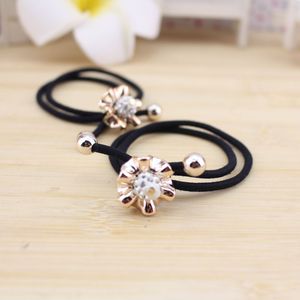 Élastique à cheveux avec décor de fleurs en cristal pour femmes, bandeau décontracté, bande élastique noire, accessoire de coiffure - Product Image 4