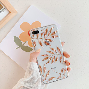 Placcato splendente foglie d'acero cassa <span class=keywords><strong>pianta</strong></span> lamina d'oro albero del <span class=keywords><strong>telefono</strong></span> trasparente Cover posteriore per iPhone 16 17 Pro Air Max 11 Pro Max 7 8 Plus - Product Image 5