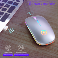 Mouse Komputer Lampu LED Warna-warni Ultra-tipis, Mouse Tanpa Kabel A2 Senyap Isi Ulang Daya