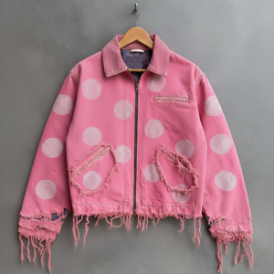 Giacca in <span class=keywords><strong>Denim</strong></span> di Cotone Twill per Uomo, Personalizzata dal Produttore, Rosa, con Zip e Effetto Consumato - Product Image 1