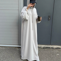 Robes décontractées pour femmes musulmanes, couleur unie, robe sweat à capuche, abaya, sweat à capuche en tricot avec poches, caftan marocain, robe islamique, Ramadan