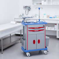 Chariot médical portable d'urgence pour hôpital, en ABS épaissi et alliage d'aluminium, boîte à médicaments d'anesthésie multifonction durable avec 4 roulettes