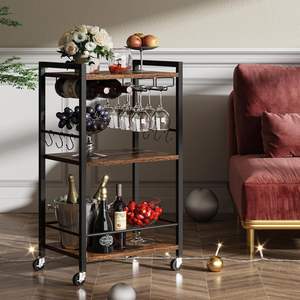 Carrello Bar, Carrello di Servizio per Casa con Ripiano a 3 Livelli, Carrello per Bevande con Portabottiglie, Portabicchieri, Carrelli Bar Mobili per la Casa - Product Image 4