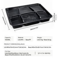 Boîte alimentaire en PP à 6 compartiments avec couvercle transparent en OPS, boîte à repas jetable, sans BPA, compatible micro-ondes, boîte à emporter