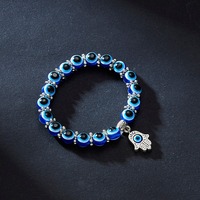 Bracelet extensible perlé œil bleu porte-bonheur tendance, bracelet en perles de verre avec charme main de Fatima, vente en gros pour mariage