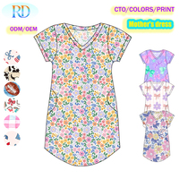 Chemise de nuit en bambou pour maman, manches courtes, col en V, ample, imprimée, robe de nuit, ODM OEM, personnalisable, imprimé floral de dessin animé, vêtements de nuit pour maman