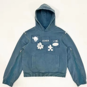 Sudadera con Capucha Vintage Personalizada con Cremallera, Mangas Desmontables, Estampado de Parche, Sudadera Vintage Gruesa al por Mayor - Product Image 1