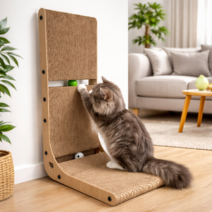 Tiragraffi per Gatti a L Grande in Cartone Ondulato, Protezione Murale per Gatti da Interno, con Palla Interattiva per Affilare le Unghie - Product Image 1