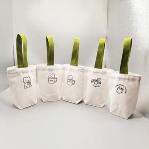 Cute Cartoon <b>Coffee</b> Cup Tote Bag Solid Color <b>Machine</b> Printing For Students General Packaging - Product Image 1
