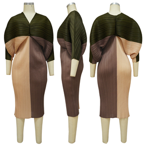 Canale <span class=keywords><strong>vendita</strong></span> calda 2023 scollo a V manica a pipistrello stampa africana turchia abiti Midi pieghettati donna signora elegante - Product Image 3