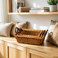 Rustieke wilgenwoven nestset met dubbele handgrepen, handgemaakt, milieuvriendelijke opbergmand voor wasgoed, woonkamer, fruitopslag