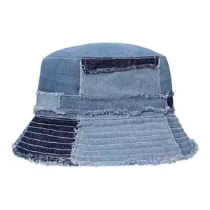 Özel yaz plaj seyahat geniş ağız sıkıntılı güneşlikli kep hafif Packable açık Denim kova şapka
