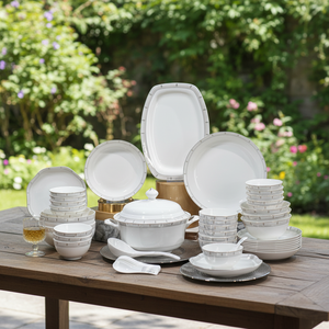 Luxury Wedding <b>Dinnerware</b> White Bone China Floral Porcelain Plate Patterned Chinaware Europe Design Dishwasher Safe Lightweight - Product Image 1