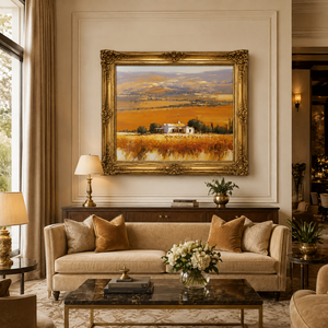 Dipinto a Olio Golden Harvest Field, Stile Vintage con Cornice Dorata, Paesaggio Rustico su Tela, Arte Murale Fatta a Mano, Dimensioni Personalizzabili per Hotel/Villa - Product Image 2