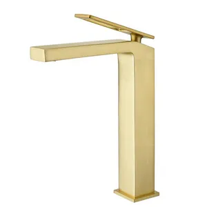 New Product Brushed Gold Basin Sink Faucet Luxury Deck Mounted Bathroom Mixer Tap Single Hole Single Handle Easy Use