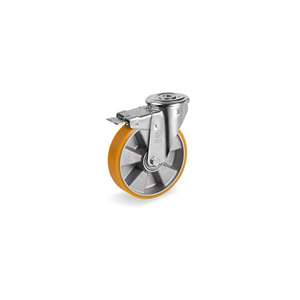 TELLURE ROTA-Roues 656814 TR' en polyuréthane, centre en aluminium, support pivotant avec trou de boulon type NL avec blocage de la roue avant w - Product Image 1