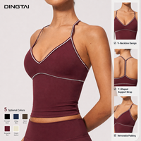 Débardeur de yoga et de fitness court pour femme, certifié GCC, côtelé, brossé, col en V, dos en Y, color block, Dingtai