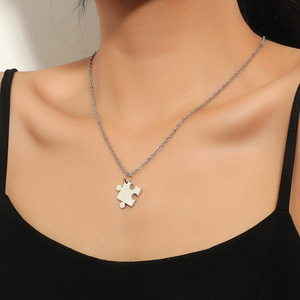 <span class=keywords><strong>Casse</strong></span>-tête en acier inoxydable tendance et élégant Collier de couple minimaliste en forme de cœur Chaîne à maillons unique pour femmes et hommes - Product Image 6