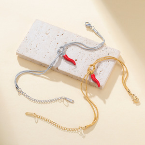 Bracelets minimalistes très vendus pour femmes et hommes, accessoires porte-bonheur, bracelets en acier inoxydable avec nœud infini et breloque <span class=keywords><strong>corne</strong></span> <span class=keywords><strong>italienne</strong></span> - Product Image 3