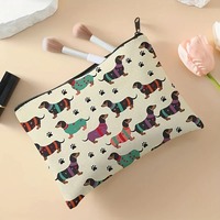 Trousse de maquillage vintage en toile avec motif Teckel en pulls, pochette cosmétique réutilisable à fermeture éclair pour le voyage