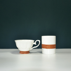 Handmade Porcelain Tea Set Bamboo Weaving Portable <b>Teacups</b> Reusable Gift Tableware - Product Image 2