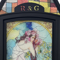 Porte d'entrée d'église en vitrail de style européen postmoderne, motif floral et oiseaux, motifs forgés à la main, sur mesure, Bamus