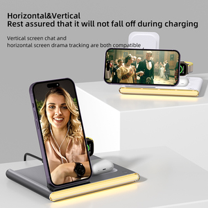 Estación de Carga <span class=keywords><strong>Triple</strong></span> de 15W, 3 en 1, Base Inalámbrica Multifuncional con Luz Ambiental RGB para Oficina, Hogar, Dormitorio y Escritorio - Product Image 5
