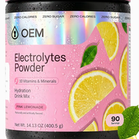 Poudre d'électrolytes en vrac OEM avec saveur citron. Emballage personnalisé en bouteille pour mélange de boissons sans sucre.