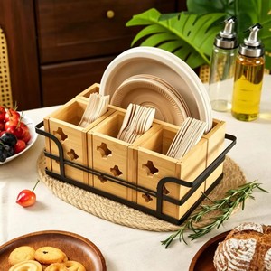 Cross-border wooden cutlery <b>box</b>, solid wood hollow <b>storage</b> <b>box</b> with <b>drawers</b>, wooden kitchenware organizer. - Product Image 1