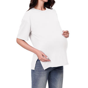 Summer Care Top <span class=keywords><strong>T</strong></span>-<span class=keywords><strong>shirt</strong></span> de maternité Top d'allaitement Solid Tees Basic Breastfeeding Blouse Femmes enceintes Couleur unie Col rond - Product Image 6