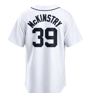 เสื้อเบสบอลทีมเหย้าสีขาวสำหรับผู้ชายของทีมไทเกอร์ส แมคคินส์ทรี # 39 บาเอซ # ช่างไม้ 28 คน # 30 สกูบัล # 29 กรีน # 31 ชุดปักชื่อหมายเลขแบบสั้น Sl - Product Image 4
