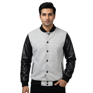 Veste de baseball streetwear personnalisée avec patch en chenille, manches en cuir PU, veste varsity avec fermeture éclair intérieure, vêtements d'hiver pour hommes - Product Image 1