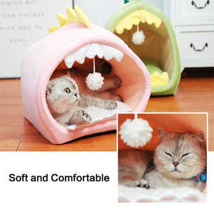 Cama para Gatos con Diseño de Dinosaurio Verde y Rosa, con Almohada Acolchada Extraíble y Lavable - Product Image 2