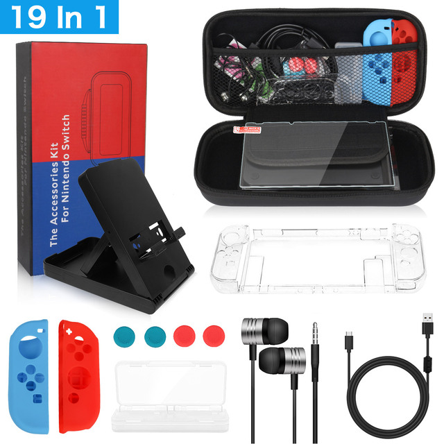 Accessories Kit & Case Screen Protectors Accessory Bundles Includes Hard Shell Carrying Case, Glass Switch, 19 in 1 for Nintendo