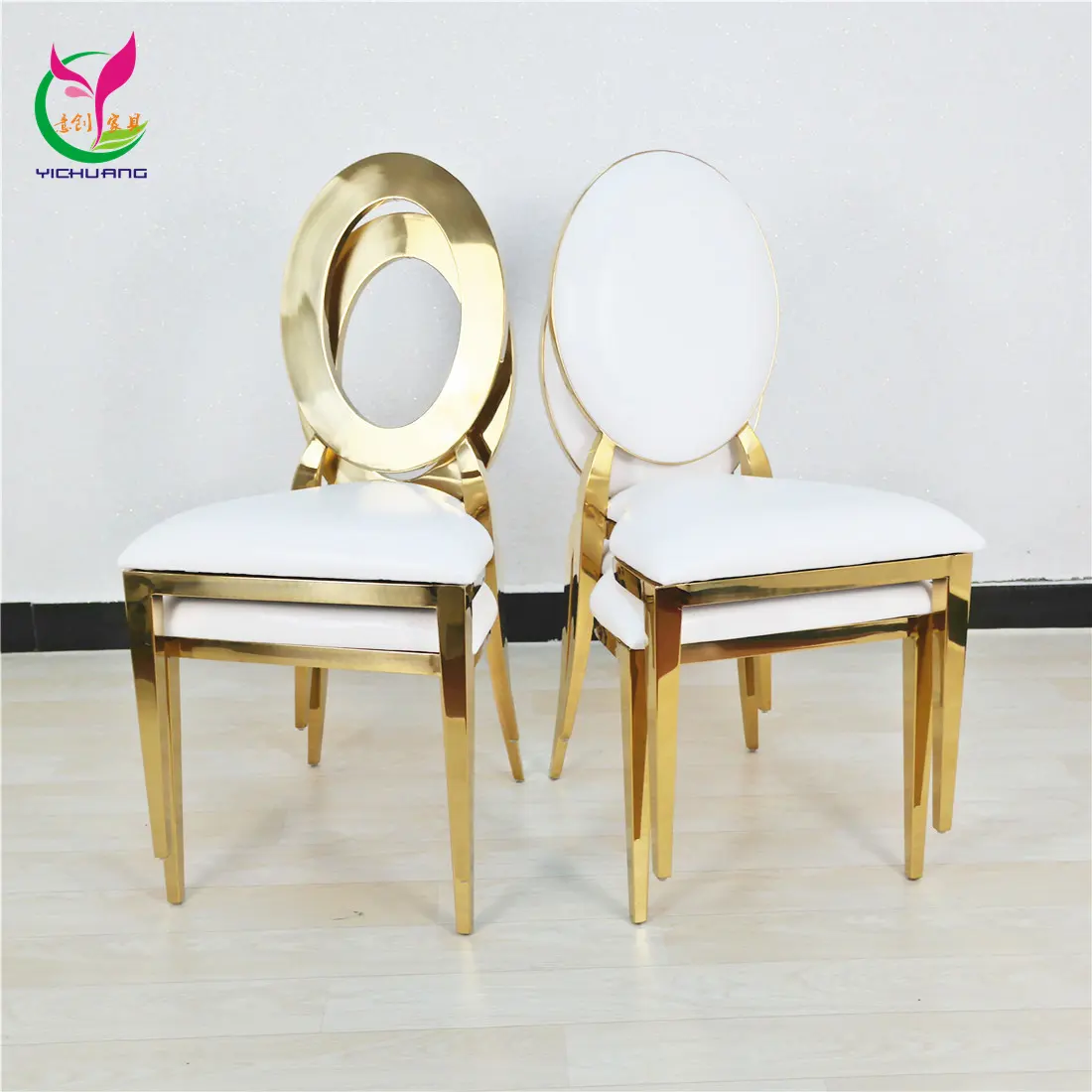Wholesale metal oval back leather hotel stacking outdoor event dining gold wedding stainless steel chair