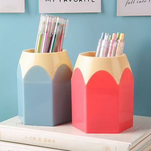 Color Blocked Hexagonal Pen Holder <b>Large</b> Capacity Student Stationery Storage Plastic PP <b>Desk</b> Organizer For Office School Use - Product Image 4