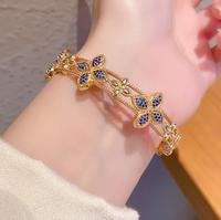 Bracelet à breloques de trèfle à quatre feuilles coloré pour femmes bijoux en Zircon plaqué or-cadeau d'anniversaire haut de gamme de niche de luxe léger