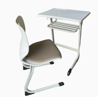 Ensemble table et chaise d'école réglables en hauteur avec bordure en mélamine, cadre en acier en forme de C et panier à livres pour salle de classe