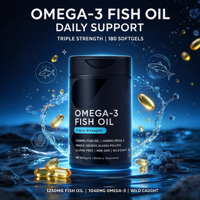 Gélules d'huile de poisson Oméga 3 1250mg, Morue d'Alaska, Triple Concentration, EPA DHA Pur, Supplément OEM ODM, 180 Gélules
