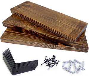 Wooden 3 Tier Wall <strong>Shelf</strong> Natural <strong>Pine</strong> Carbonized Farmhouse Floating <strong>Shelf</strong> Wall Mounted for Bathroom Kitchen - Product Image 3